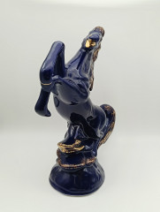 Статуэтка винтажная большая KB "Конь на дыбах", кобальт/позолота, фарфор, 25 х 21 см, Германия, 1970-80гг.