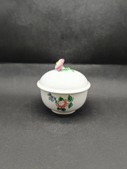 Набор емкостей для сыпучих продуктов винтажный Staatlich Majolika Manufaktur Karlsruhe A.G., с объемным цветком на крышке, керамика, ручная работа, 6 шт., 11.5 см, Германия, 1970-80гг.