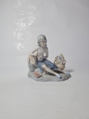 Lladro Винтажные статуэтки "Мальчик с дудочкой" и "Девушка с вазой", 2шт х 15см х 16см, Германия, 1960-70гг.