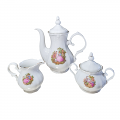 Набор для чая винтажный Apulum "Влюбленная пара", чайник, молочник, сахарница, фарфор, Румыния, 1960-70гг.