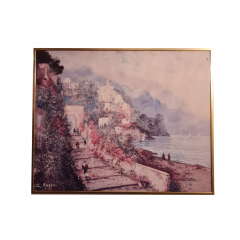 Картина винтажная Eugenio Magno "Побережье Италии", в позолоч. раме, 50.5 х 41 см, Италия, 1980-90гг.