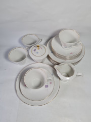 Сервиз чайный винтажный Schumann Arzberg Bavaria на 4 персоны, в пастельных тонах, фарфор, чайное трио - 4 шт., молочник, сахарница, Германия, 1970-80гг.